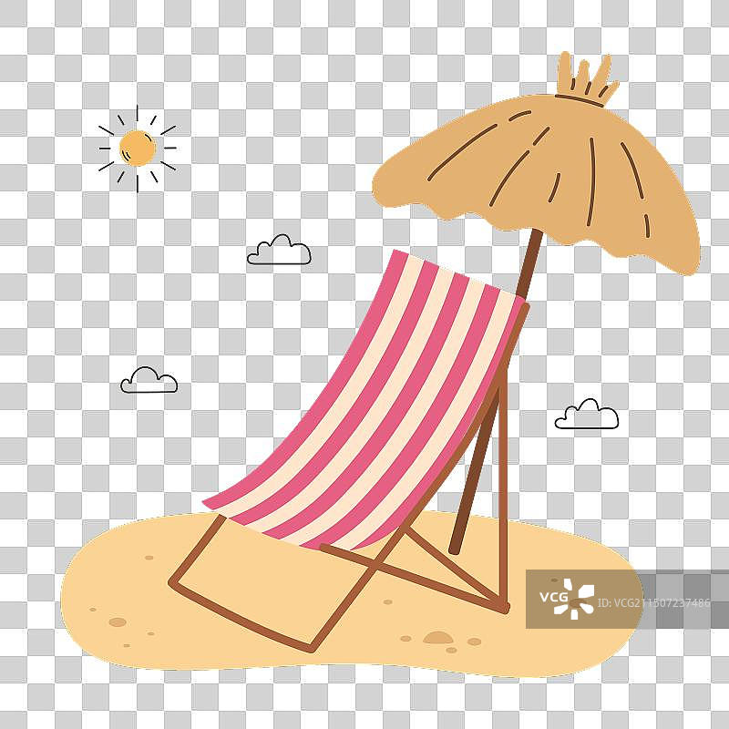 海滩上的稻草沙滩伞和日光躺椅图片素材