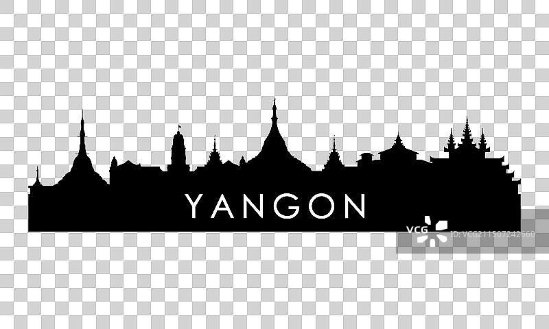 仰光天际线黑色剪影图片素材