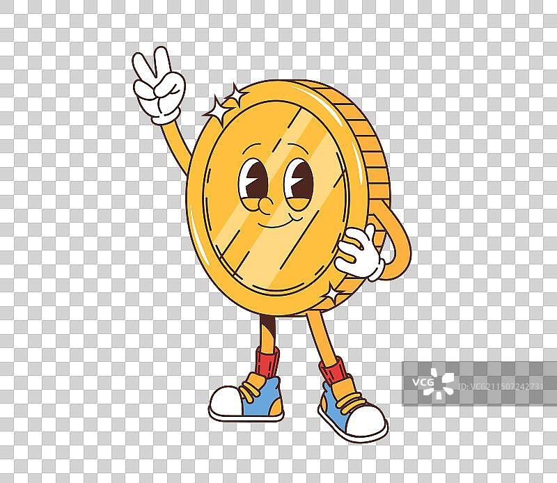 复古时髦的硬币人物做出和平手势图片素材