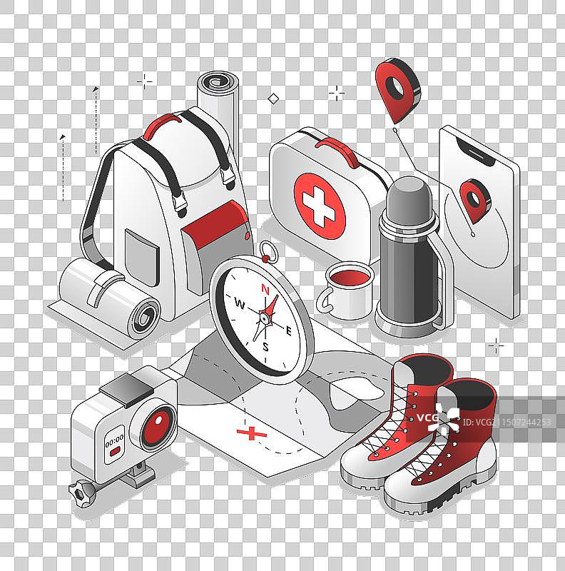 游客套装 - 2.5D黑红线条图片素材