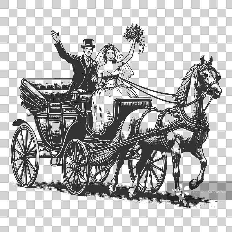 乘坐马车的婚礼夫妇图片素材