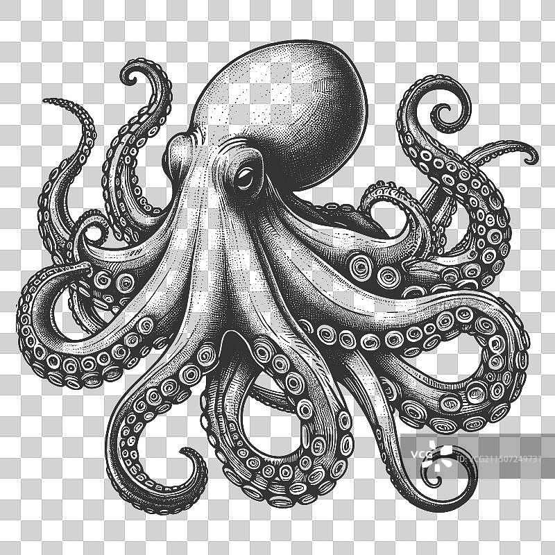 章鱼与漩涡触须素描图片素材