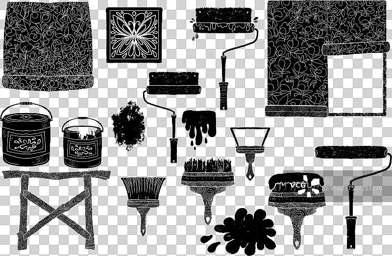 维修工具：刷子、滚筒、油漆、瓷砖图片素材