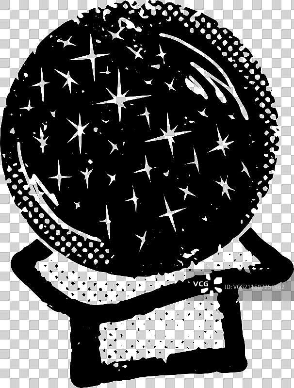 具有粗糙纹理的油毡版画风格水晶球图片素材