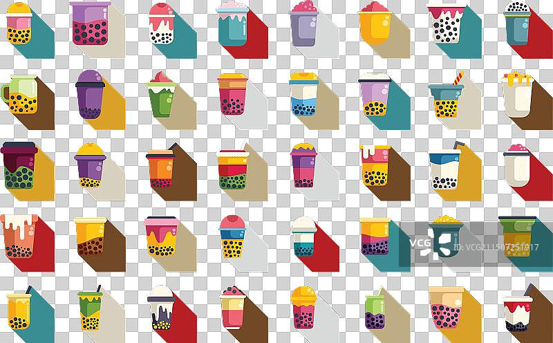 扁平风格亚洲珍珠奶茶图标集图片素材