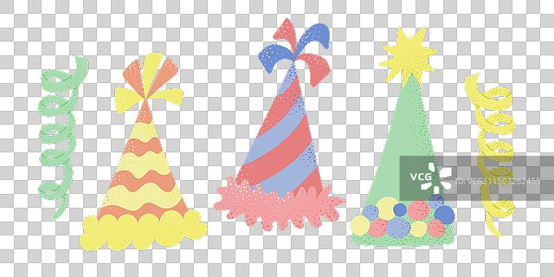 手绘彩色生日帽套装图片素材
