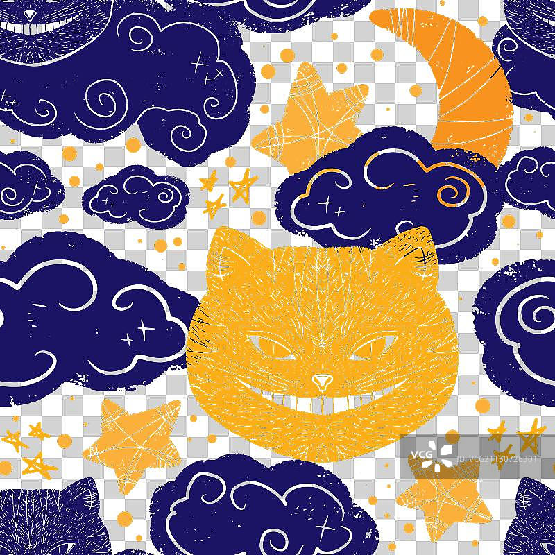 万圣节柴郡猫云朵星月图案图片素材