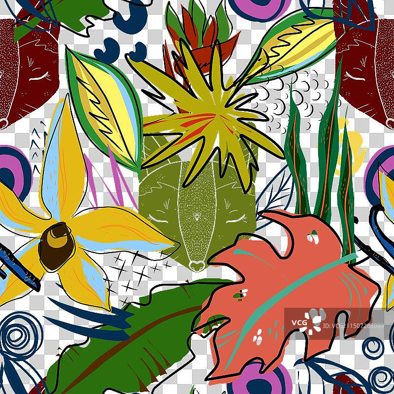 树叶鲜花狐狸丛林热带异域图片素材