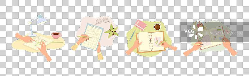 手在笔记本和日记本上写字图片素材