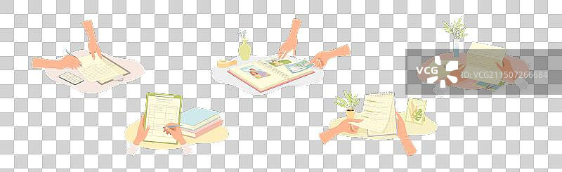 手在笔记本和日记本上写字图片素材