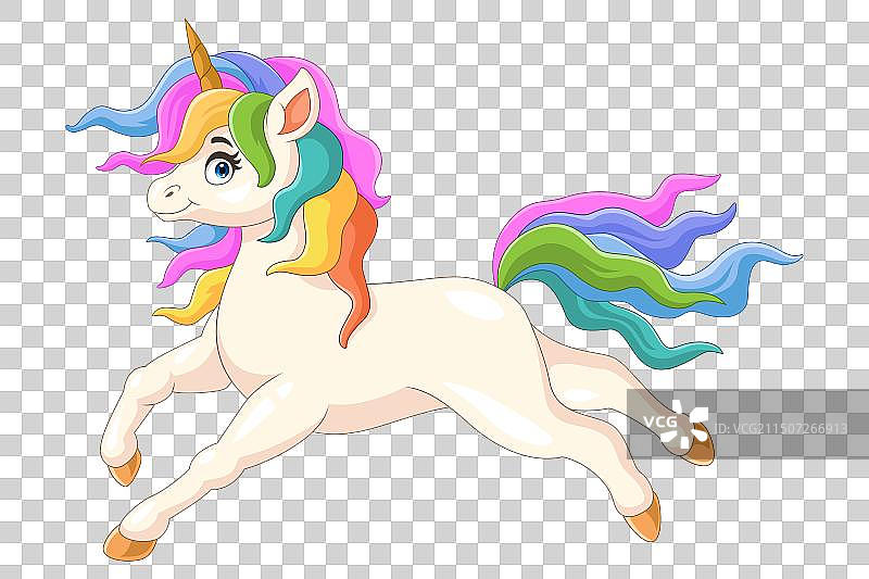 白色背景上的卡通彩虹独角兽图片素材