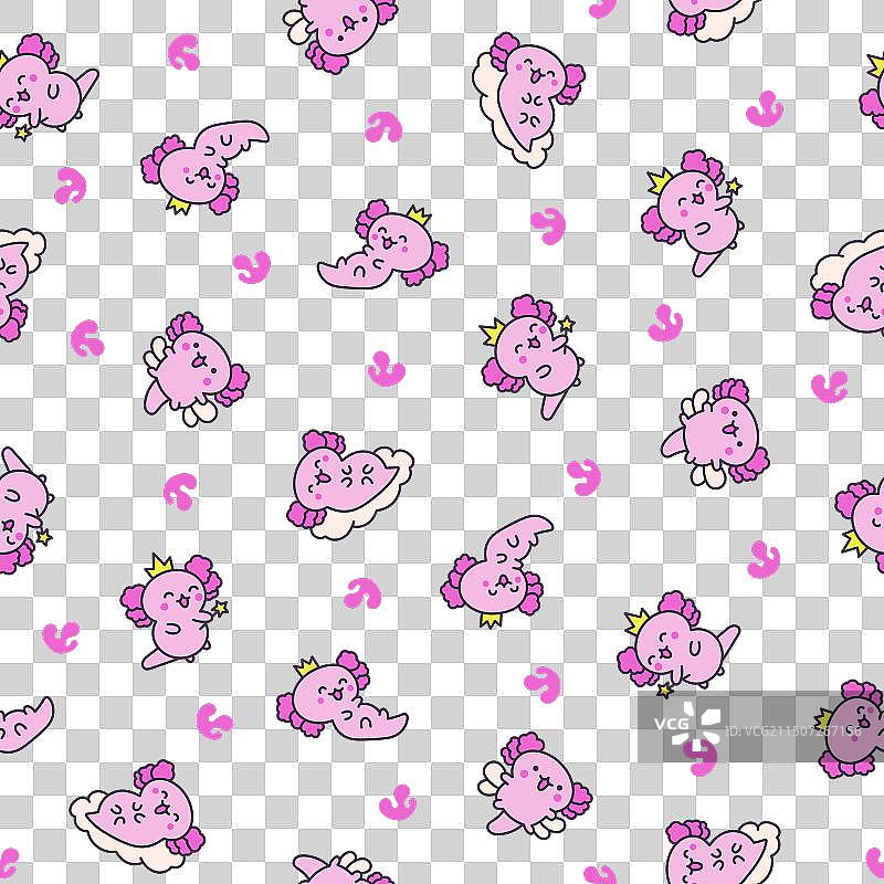 可爱的卡哇伊小墨西哥钝口螈无缝图案图片素材