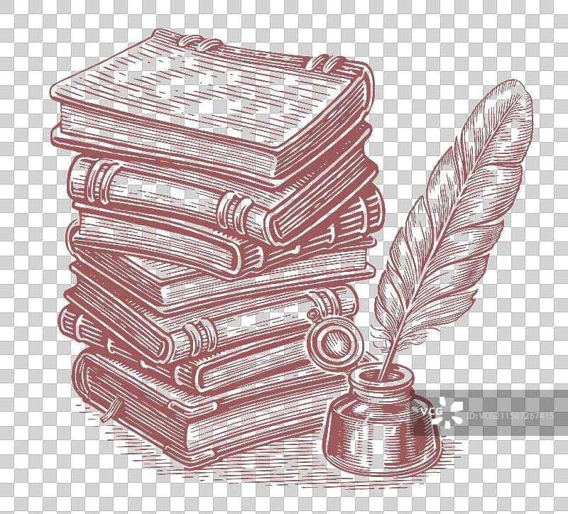 旧书、羽毛笔和墨水瓶图片素材