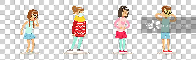 生病不健康的男孩和女孩图片素材