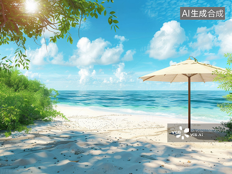 【AI数字艺术】海滩上的遮阳伞图片素材