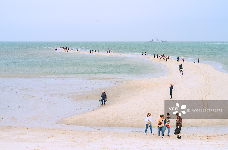 北海鱼骨沙洲，不是想见就能见至的沙洲，须观潮汐、依海水涨落才能见到的沙洲图片素材