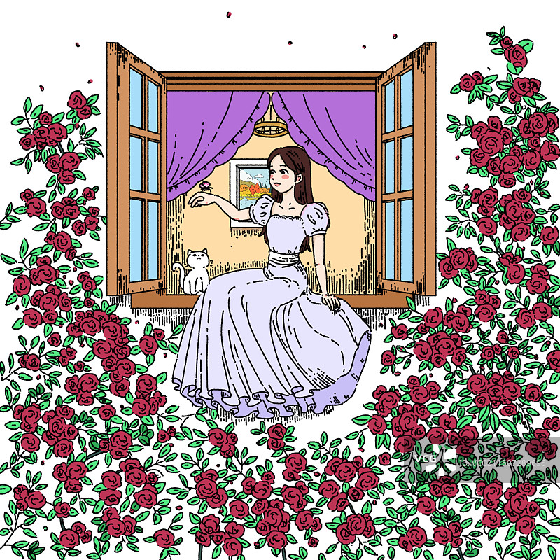 蔷薇与少女图片素材