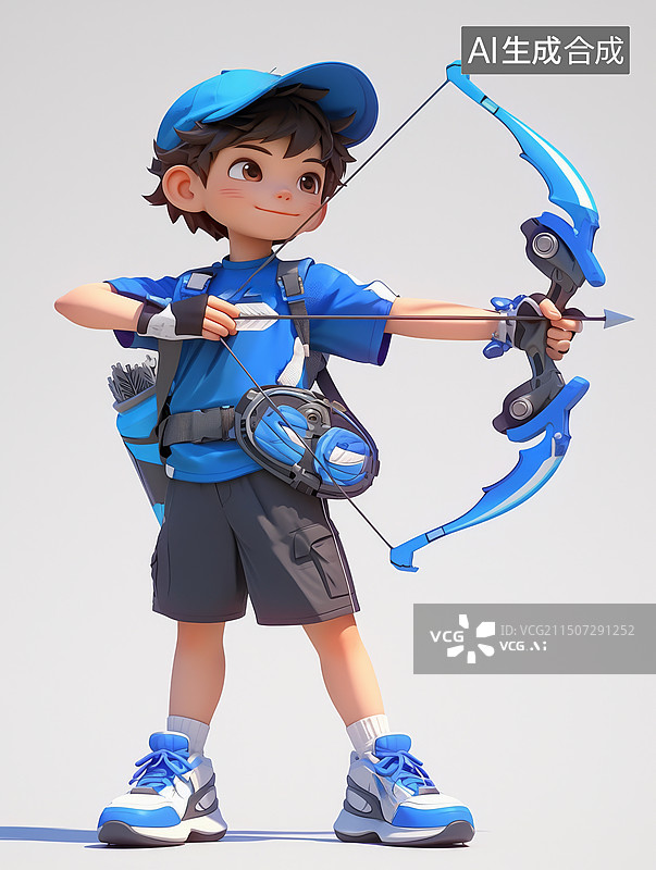 【AI数字艺术】3D动画角色的射箭准备姿势图片素材