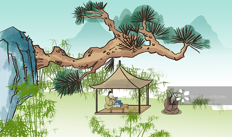 中国风新中式古风古典传统文化古装古人古代古时候文化传统水墨风水墨画意境禅意风景山水画资讯插画图片素材