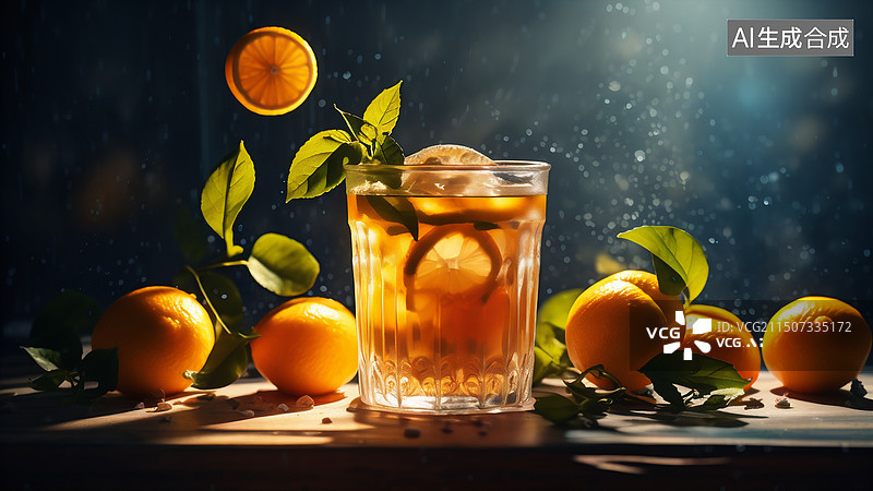 【AI数字艺术】夏季柠檬茶饮料的特写镜头，清凉解暑鸭屎香柠檬茶图片素材