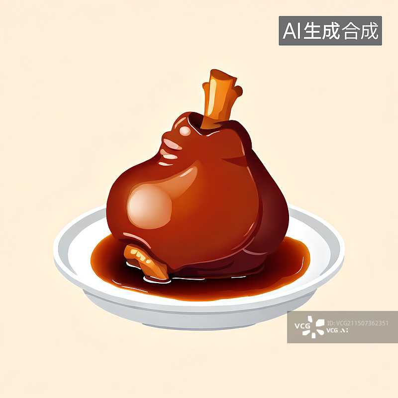 【AI数字艺术】红烧猪蹄膀，酱猪肘子，肘子，猪肉，中国美食手绘插画图片素材