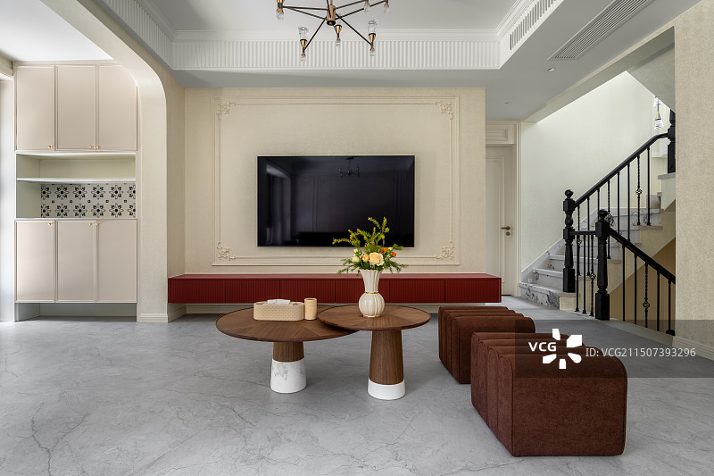 轻法式室内空间别墅豪宅客厅门厅厨房餐厅卫生间楼梯娱乐厅休闲室卧室起居室院子图片素材