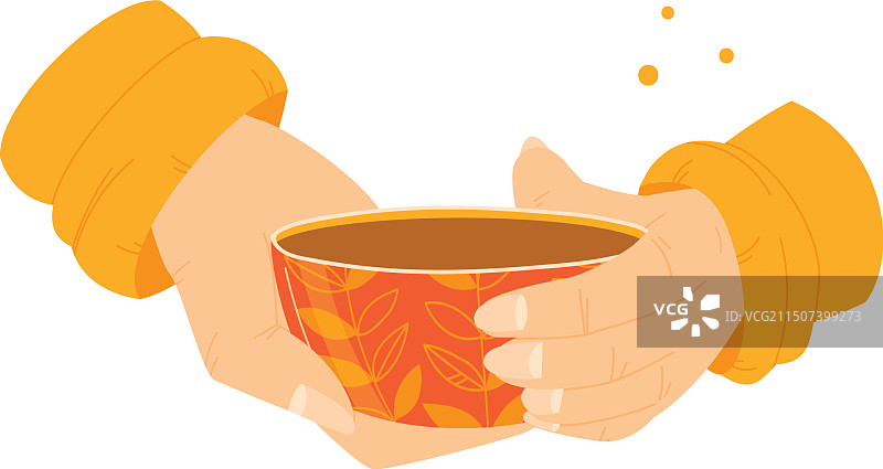 手捧热饮杯感受秋日温暖图片素材