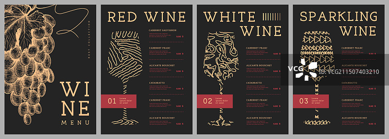 带有酒杯的餐厅葡萄酒菜单设计图片素材