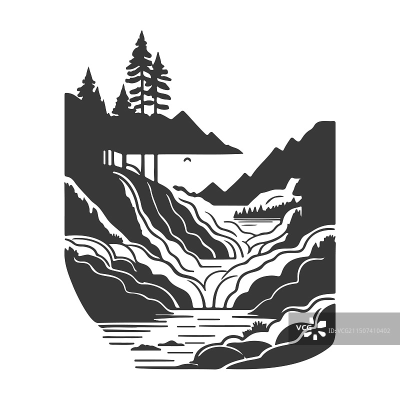 灰色瀑布河流图片素材