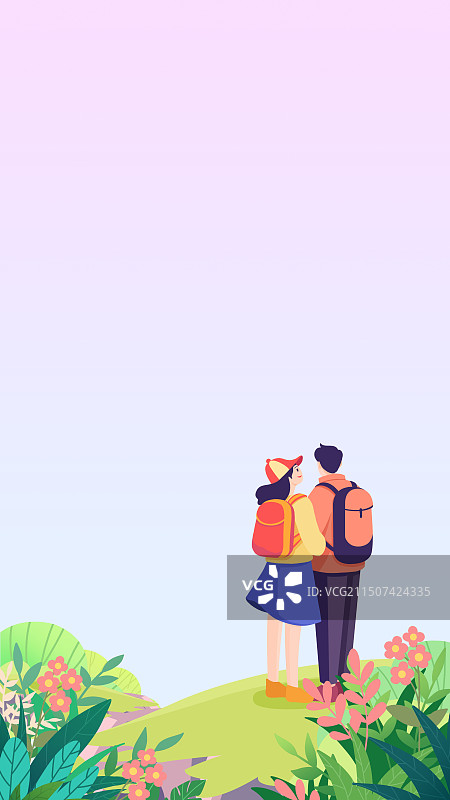 清新情人节浪漫情侣约会旅游出行踏青背景矢量插画图片素材