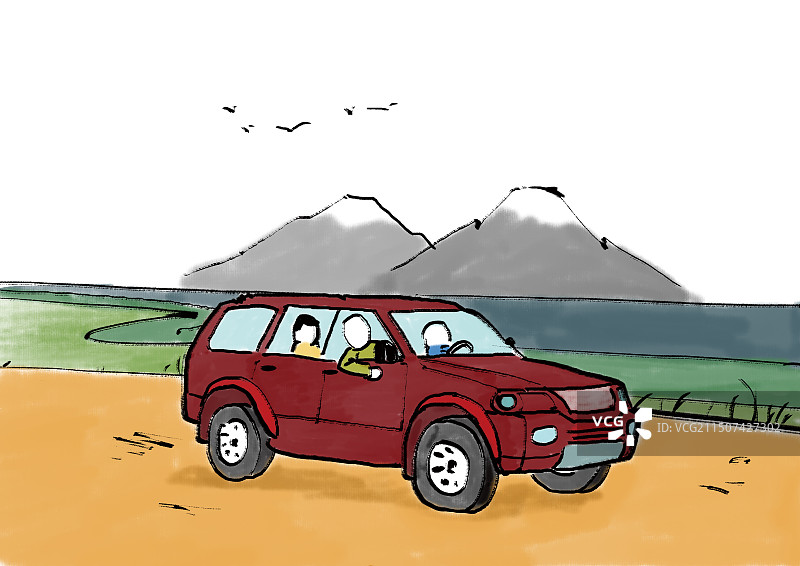 旅游越野旅途水墨插画图片素材