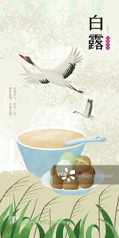 海报二十四节气白露龙眼大雁米酒芦苇诗词图片素材