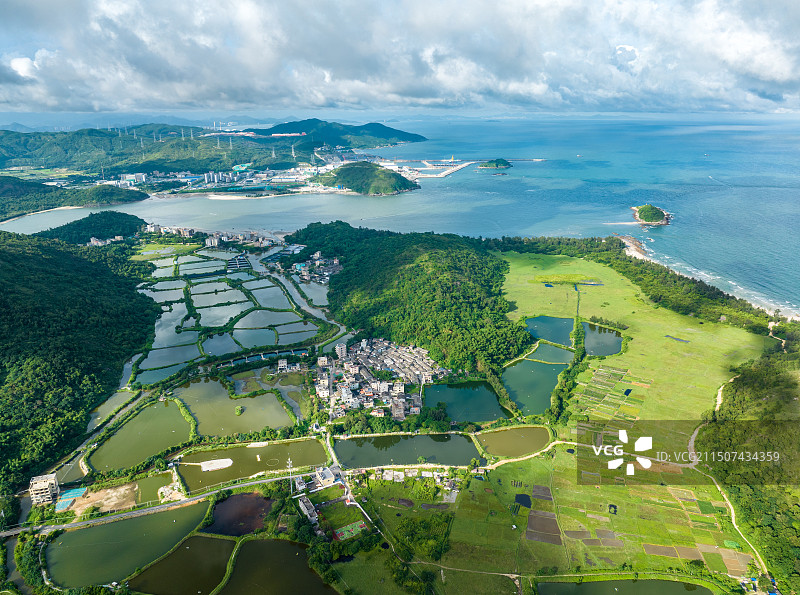 广东省惠州市海上山水田园风景航拍图片素材