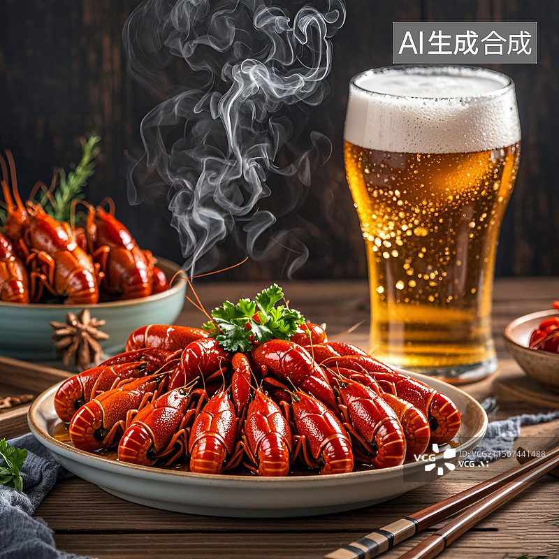 【AI数字艺术】美食啤酒与龙虾图片素材