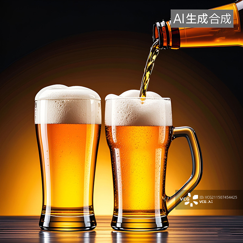 【AI数字艺术】桌上啤酒杯特写镜头图片素材