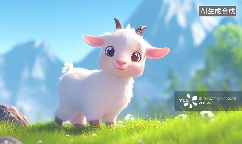 【AI数字艺术】一只可爱的小山羊走在山坡上图片素材