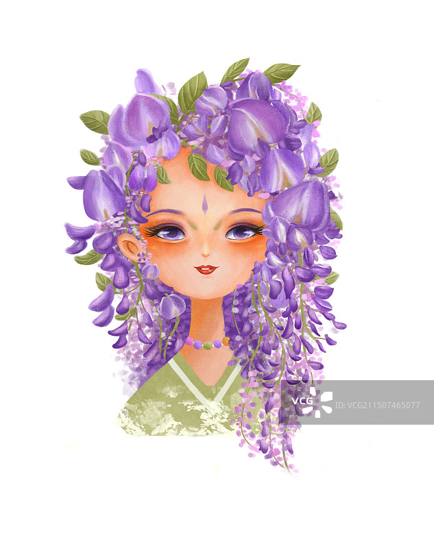 创意女孩儿头像人物插画紫藤花精灵图片素材
