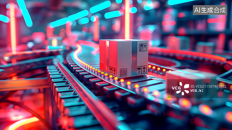 【AI数字艺术】仓储 物流 传送带 纸箱 快递 中转站图片素材