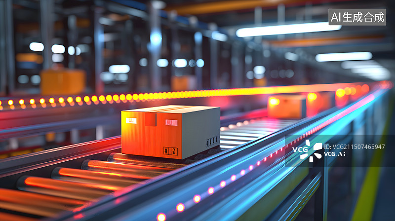 【AI数字艺术】仓储 物流 传送带 纸箱 快递 中转站图片素材