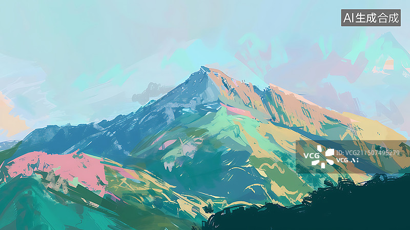 【AI数字艺术】莫兰迪色极简油画山景壁纸图片素材