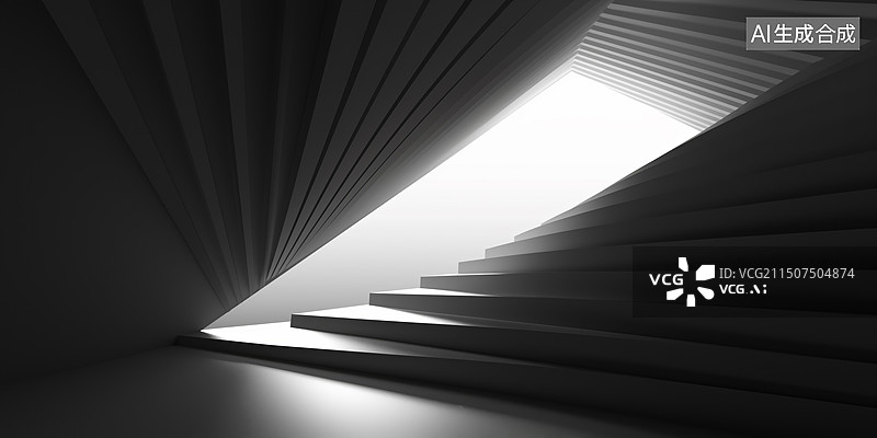 【AI数字艺术】暗色神秘空旷的建筑内部旋转楼梯插画绘画图片素材