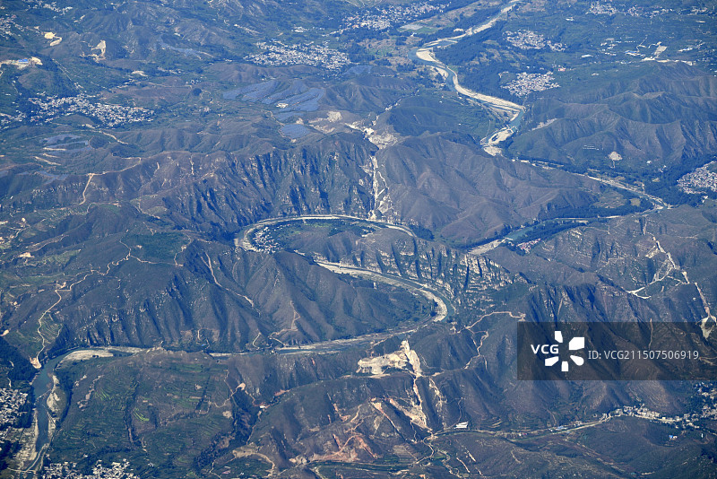 航拍中国河北省保定市顺平县“舜地唐河漂流景区”景观图片素材