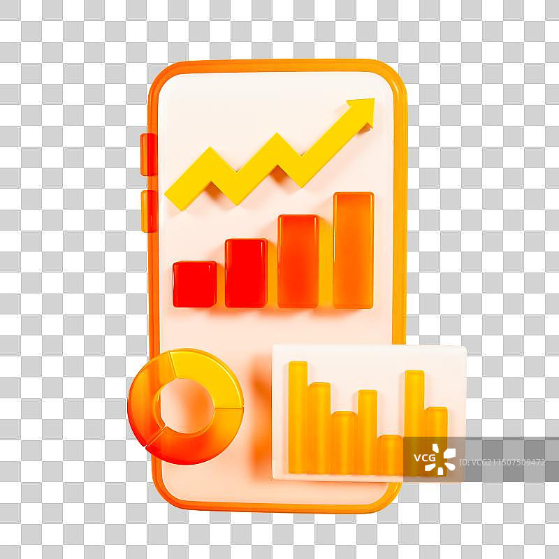 3D微软玻璃风透明渐变红金色立体手机理财数据分析图表钱袋金融理财火箭元素图片素材