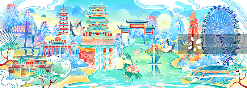 南昌地标建筑城市插画设计图片素材