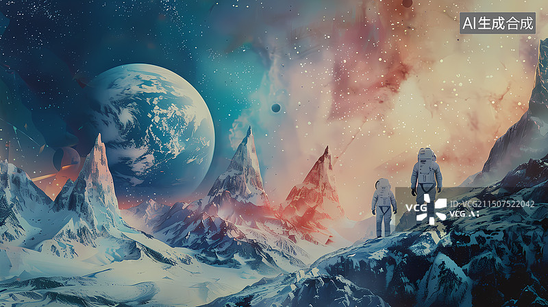 【AI数字艺术】山峰之巅宇宙行者图片素材