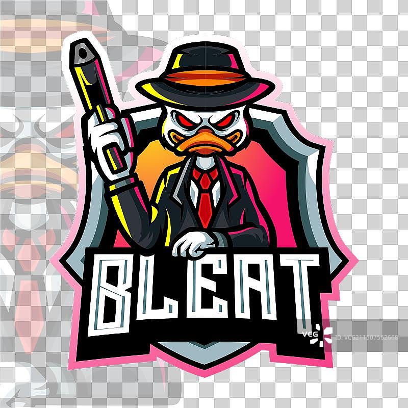 鸭子枪手吉祥物电竞标志设计图片素材