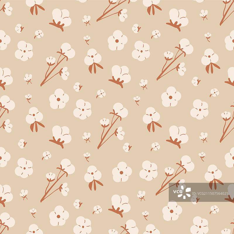 棉花枝条与花朵无缝图案图片素材