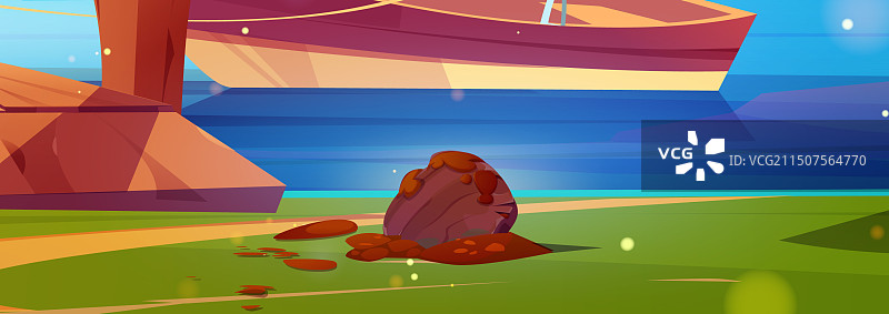 海 Coastal 岸景观上的卡通岩石河岸图片素材