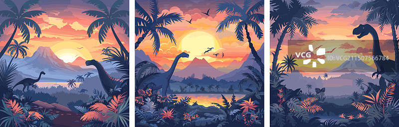 恐龙卡通全景图图片素材