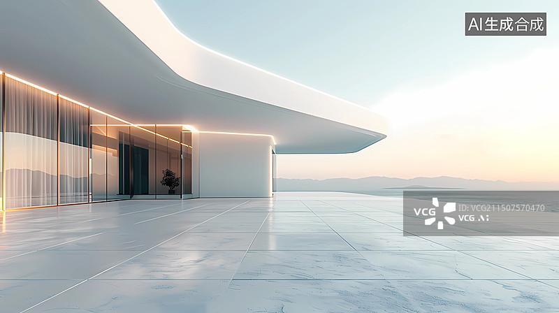 【AI数字艺术】3D极简现代感豪华超大别墅场景效果图图片素材